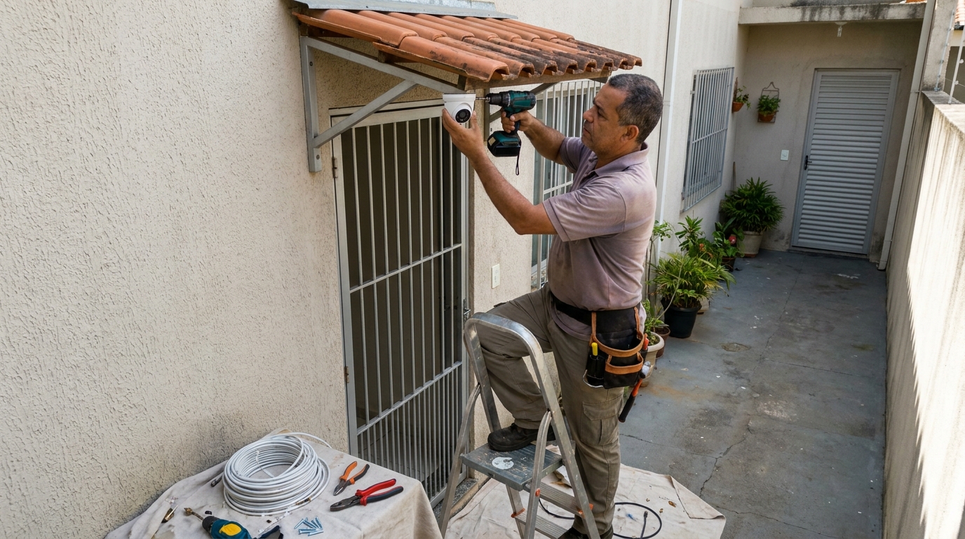 Eletricista instalando cameras de seguranca em Uberaba‑MG
