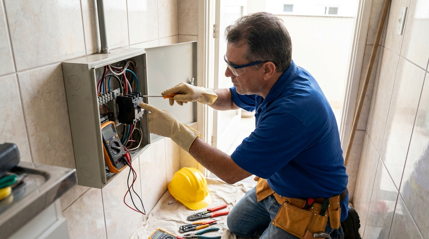 Eletricista instalando disjuntor em Uberaba‑MG