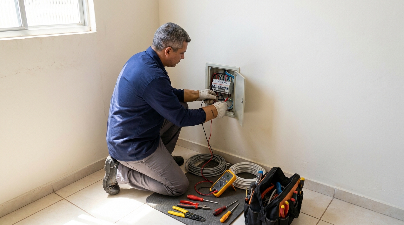 Eletricista realizando manutencao em Uberaba‑MG
