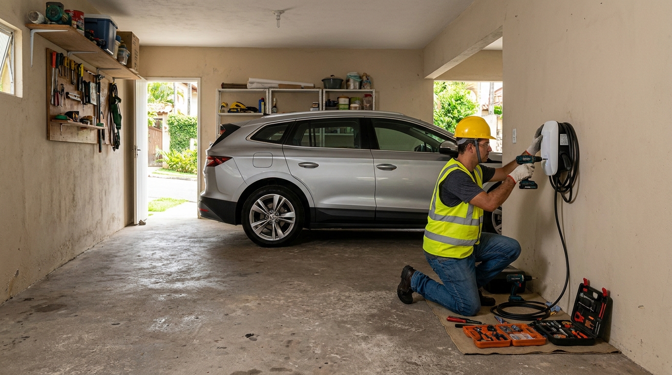 Instalacao de carregador de carro eletrico residencial em Uberaba‑MG