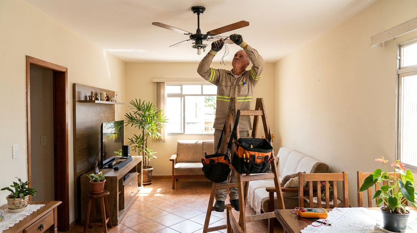 Montagem de ventilador de teto em Uberaba‑MG